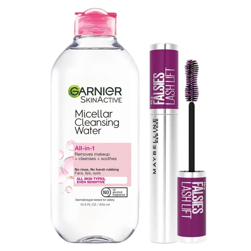 Vista 7 de Maybelline The Falsies Lash Lift - Máscara impermeable + paquete de agua micelar Garnier SkinActive, incluye 1 máscara en negro marrón y 1 removedor