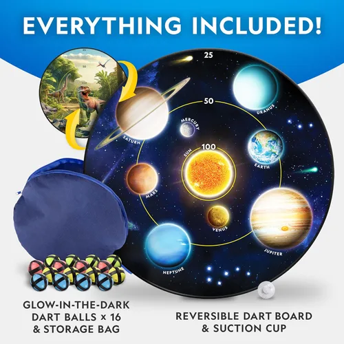 Vista 5 de Tablero de dardos para niños National Geographic Kids con brillo en la oscuridad - Juego de dardos con pelotas brillantes, tablero de dardos
