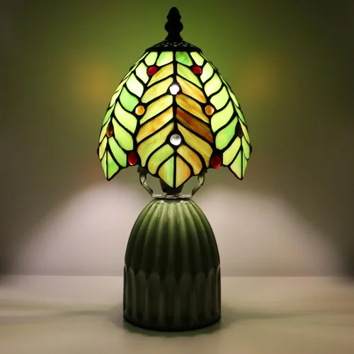 Vista 11 de Tiffany Stained Glass Mushroom Table Lamp 12.5 Inch -Pink Leaf Tiffany Lamp,6X6X12.5 Inch,Small Night Light,Ceramic Base, Mini Accent Light