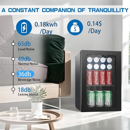 Vista 3 de Erivess - Refrigerador compacto independiente para bebidas, mini refrigerador para 24 latas/0.9 pies cúbicos con puerta frontal de vidrio reversible
