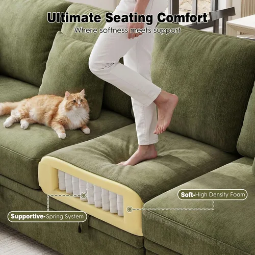 Vista 5 de Ihanherry Sofá modular de 86 pulgadas con cama extraíble, sofá cama modular en forma de L de 4 plazas con otomana de almacenamiento, sofás Verde