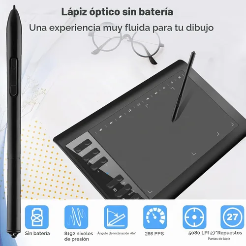 Vista 4 de Tableta de dibujo gráfico, tableta de escritura digital de 10 x 6 pulgadas con 8192 niveles de lápiz óptico para PC/Mac/Android 5.0 y superior