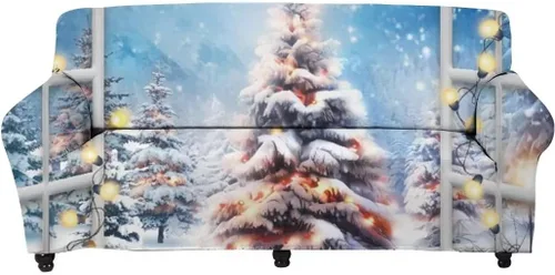 Vista 11 de Horeset Snowy Tree - Funda de sofá para 2 cojines, decoración del hogar, funda protectora de muebles para perro, impermeable y lavable Árbol nevado