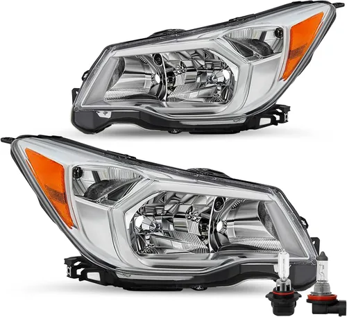Vista 10 de JSBOYAT Reemplazo del conjunto de faros halógenos para Subaru Forester 2014-2016, carcasa cromada, reflector ámbar, lado izquierdo del conductor