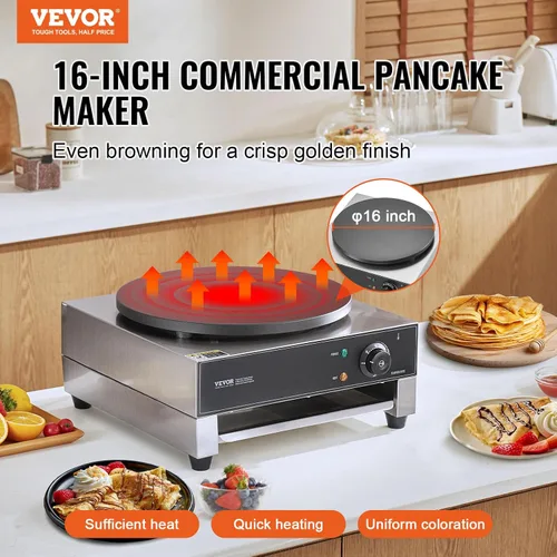 Vista 2 de VEVOR máquina eléctrica para hacer crepés, máquina comercial para crepés de 16 pulgadas, plancha plana de 1700W para crepes, máquina antiadherente