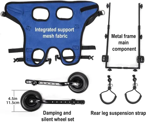 Vista 4 de Silla de ruedas ligera para perros y patas traseras, carrito ajustable con 2 ruedas, soporte de cadera transpirable, soporte para la pierna, ayuda a