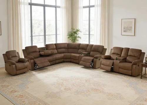 Vista 31 de Juego de sofá seccional reclinable manual, juegos de muebles de sala de estar, sofá seccional en forma de L y 2 sillas, cómodo sofá reclinable