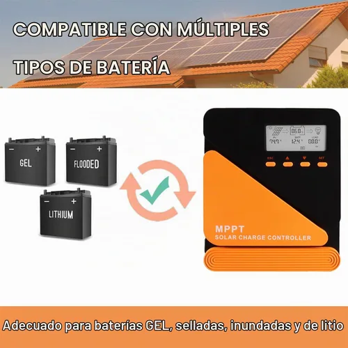 Vista 2 de SolaMr Controlador de carga solar MPPT actualizado de 20 A 50 V de 12 V/24 V, pantalla LCD controlador de panel solar con doble puerto USB