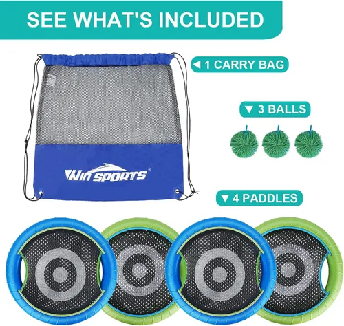 Vista 4 de WIn SPORTS Disco de paletas de trampolín, juego para interiores y exteriores para 4 jugadores, juego de campamento para niños, adultos, parejas