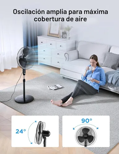 Vista 3 de PELONIS Ventilador de pedestal oscilante ajustable de 16" con control Negro