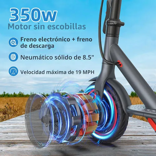 Vista 4 de 350W Electric Scooter for Adults & Teens - 19MPH & 15/22Mile Range Rojo