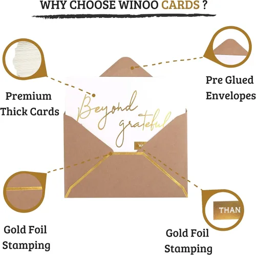 Vista 2 de Winoo Design Gold Beyond Grateful - Tarjetas de agradecimiento con sobres, 36 unidades, notas de agradecimiento con papel dorado en relieve de 4 x 6