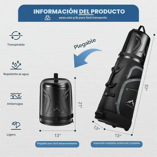 Vista 2 de UNIHIMAL Bolsa de viaje de golf con funda rígida de PC, tela Oxford resistente 1680D, bolsas de viaje para aerolíneas con ruedas, resistente al