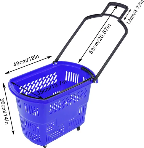 Vista 6 de Carrito de compras de 6 piezas, moderno carrito de compras de 35 l/9.2 galones con ruedas y asa, cesta de compras de PP independiente carrito de Azul
