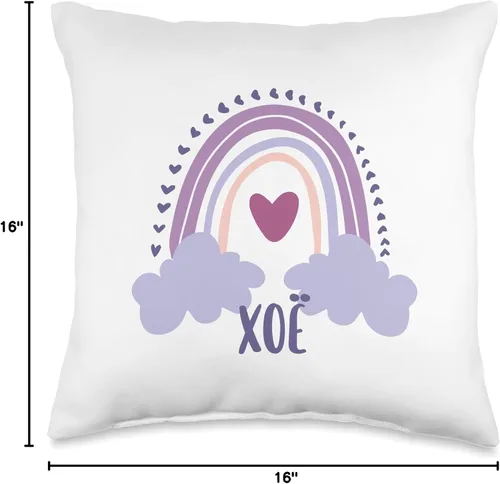 Vista 4 de Cute Rainbow Name Designs Xoë - Cojín colorido con nombre personalizado de arcoíris, 16 x 16 pulgadas, multicolor
