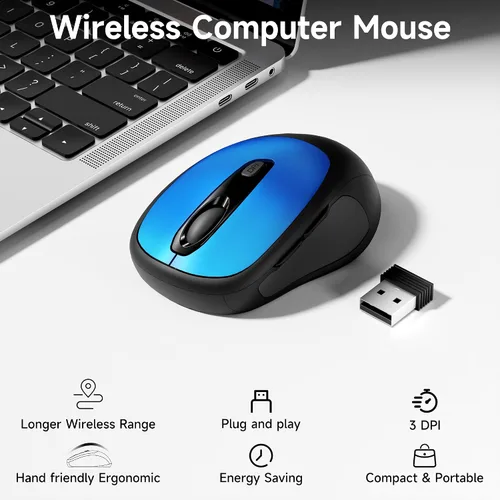 Vista 2 de memzuoix Wireless Mouse, 2.4GHz Nano Receiver, 3 DPI Levels (800/1200/1600), 6 Buttons, Compatible with PC/Mac/Laptop (Blue)