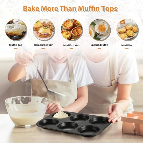 Vista 7 de E-far Molde para magdalenas, antiadherente de 6 cavidades poco profundas para hornear pastel de Whoopie, pudín Yorkshire, huevos, pan de maíz