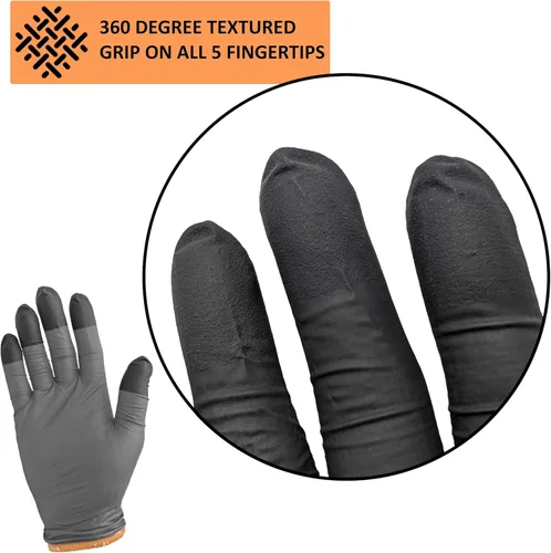 Vista 3 de Kit de guantes desechables para barbacoa negro - 50 guantes de agarre texturizado resistentes y 2 forros reutilizables resistentes al calor