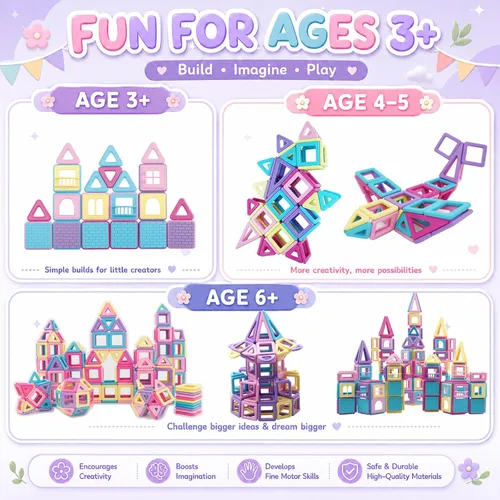 Vista 3 de Mini bloques de construcción de azulejos magnéticos, juguete de construcción STEM para niños, juego de construcción de castillo magnético, 58 piezas