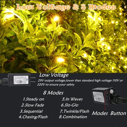 Vista 3 de Meteds Red de luces LED de Navidad para exteriores, 100 luces LED de 5 x 5 pies conectables, 8 modos de malla, 29 V enchufables, impermeables