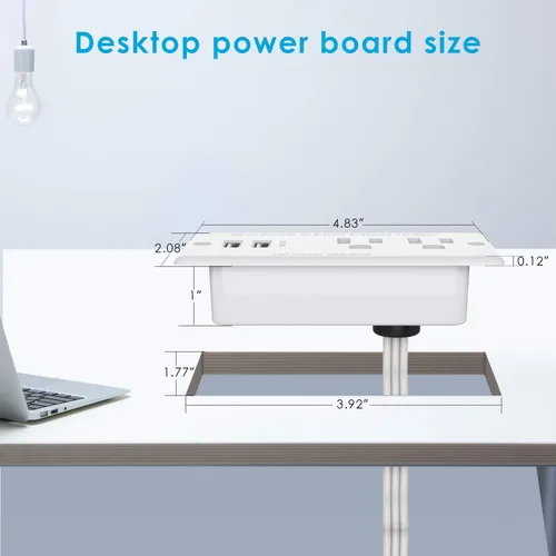 Vista 3 de Regleta de alimentación empotrada con USB, cable de extensión ultrafino con enchufe plano, estación de carga de escritorio de muebles para mesa
