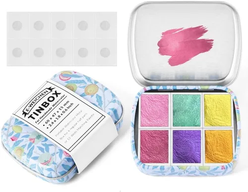 Vista 22 de Caja de estuche de acuarela portátil de mini lata de 12 pozos vacía con bandeja de mezcla de pintura es un pequeño kit de almacenamiento para viajes