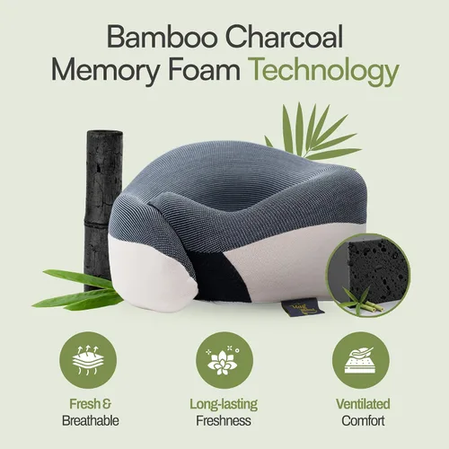 Vista 4 de Almohada de viaje para el cuello para aviones, almohada de viaje de espuma viscoelástica de 360° para vuelos largos, espuma viscoelástica de carbón