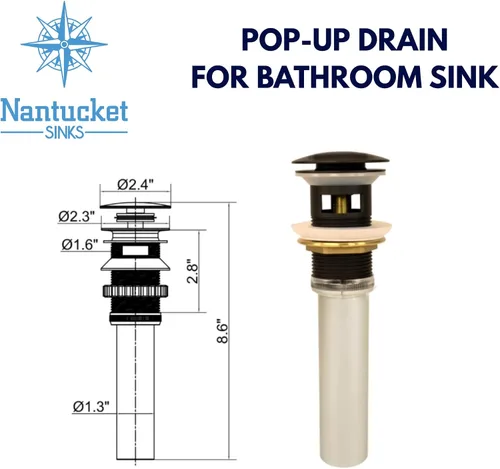 Vista 2 de Nantucket Sinks NS-UDMB-of - Drenaje desplegable de 2.5 pulgadas negro mate para lavabo de baño, kit de drenaje con desbordamiento