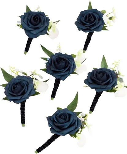 Vista 7 de Sinlge - Boutonniere blanco marfil para hombres, para boda, novio, padrinos de boda, color crema, flores de rosas artificiales para ceremonia
