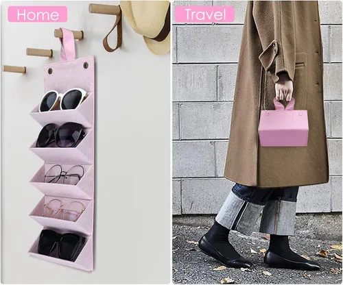 Vista 6 de MoKo - Organizador de gafas de sol con 5 ranuras estuche de viaje para gafas de sol portátil estuche de almacenamiento para mujeres y hombres