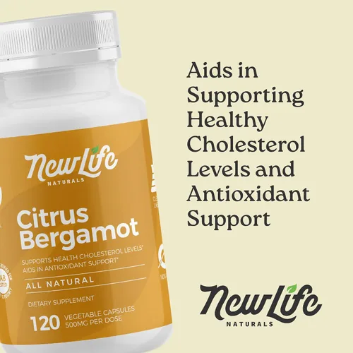 Vista 3 de NewLife Naturals Suplementos de bergamota cítrica de 500 mg - Salud del corazón - Suplemento para el bienestar y el envejecimiento - Fórmula