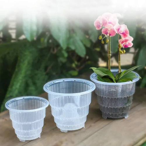 Vista 3 de Macetas de plástico transparente para orquídeas con agujeros, maceta de plástico para orquídeas, macetas blancas con bandejas de drenaje