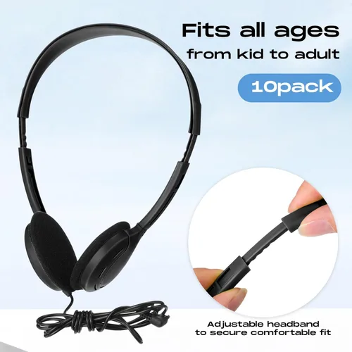 Vista 2 de Yunsailing Paquete de 10 auriculares a granel sobre la oreja con diadema ajustable y enchufe de 0.138 in para aprendizaje grupal, laboratorio