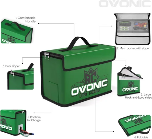 Vista 6 de OVONIC Lipo Safe Bag Bolsa ignífuga a prueba de explosiones, gran capacidad para carga y almacenamiento de batería Lipo