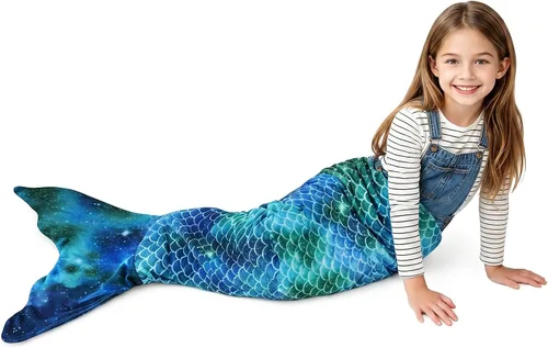 Vista 17 de Catalonia Manta de cola de sirena para niñas, saco de dormir de sirena que brilla en la oscuridad para niños de 3 a 14 años, regalo de sirena