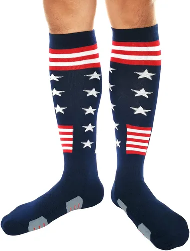 Vista 9 de Calcetines atléticos hasta la rodilla con la bandera estadounidense para béisbol, fútbol, sóftbol y fútbol
