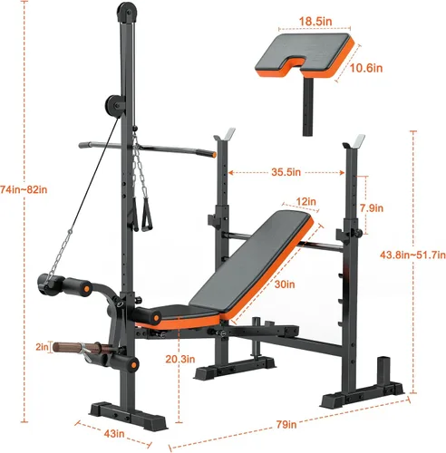 Vista 7 de Fostoy 880lbs Weight Bench Set with LAT Pulldow, Bench Press Rack with Leg Extension/Curl and Preacher Curl, 8 in 1 Olympic Weight Benches for Home