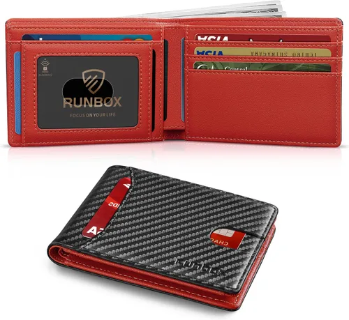 Vista 22 de RUNBOX Cartera delgada para hombre, 11 ranuras para tarjetas de crédito, de cuero, con bloqueo RFID, pequeña, delgada, plegable, minimalista 0 negro