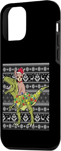 Vista 2 de iPhone 12 mini Chihuahua on Trex dinosaurio feo suéter navideño fresco divertido caso