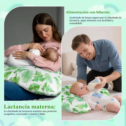 Vista 2 de Almohada de lactancia - Almohada de lactancia con relleno transpirable y funda extraíble, soporte ergonómico para lactancia materna y biberón