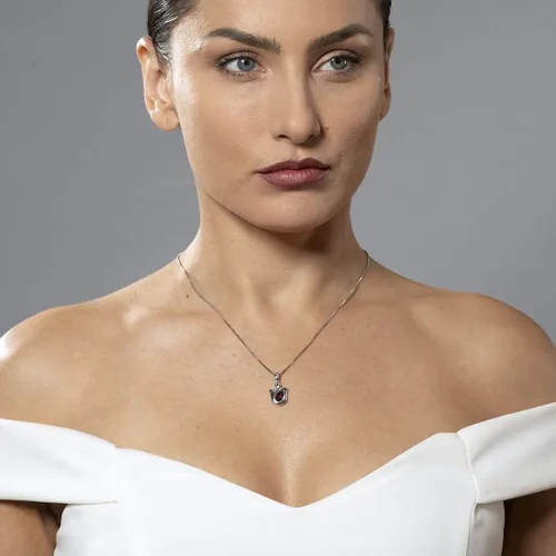 Vista 2 de PEORA Collar con colgante solitario de tulipán de plata de ley en varias piedras preciosas, ovalado de 0.276 x 0.197 in, con cadena italiana de 18