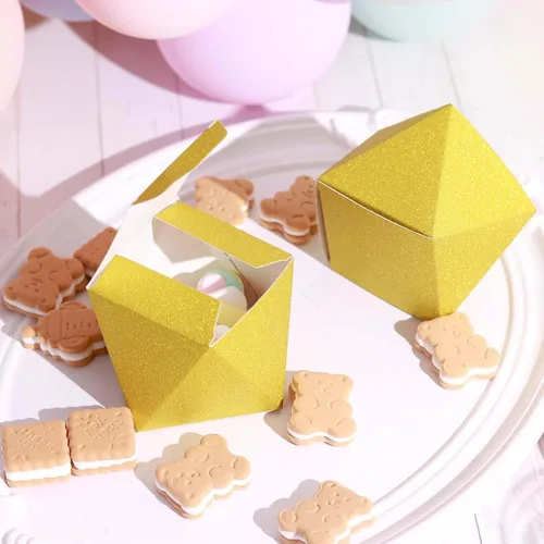 Vista 2 de Efavormart - 25 cajas de regalo de boda con purpurina dorada, forma geométrica de 3 x 4 pulgadas