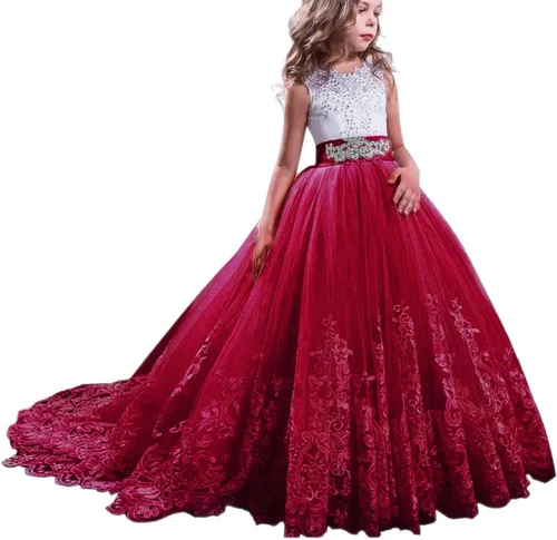 Vista 14 de NNJXD - Vestido largo de princesa lila para niñas, con tul, ideal para bailes de graduación 406 Blanco