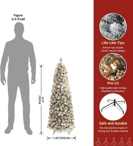 Vista 5 de SHareconn Árbol de Navidad artificial preiluminado de 4 pies, preiluminado, delgado, perfecto para decoraciones de Navidad en interiores y exteriores