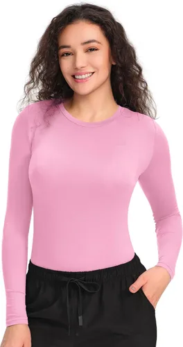 Vista 15 de COZYFIT Camisetas de Scrub de Manga Larga para Mujer - Camiseta Cómoda para Usar Debajo del Uniforme Blanco