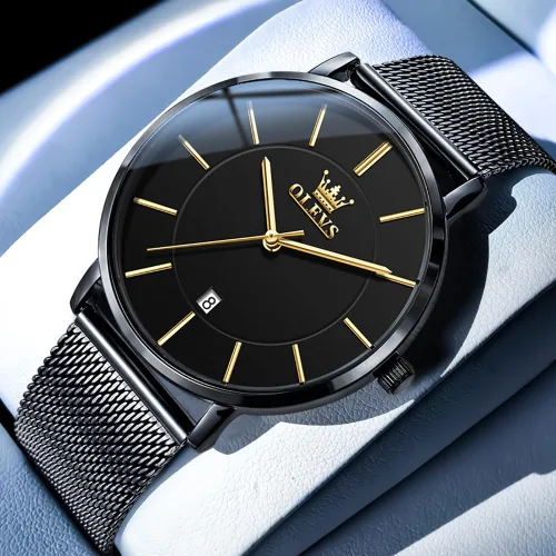 Vista 9 de OLEVS Mens Watches Minimalist Ultra Thin Fashion Casual Analog Quartz Date Watch Waterproof Slim Simple Big Face Dress Wrist Watch Leather Band for