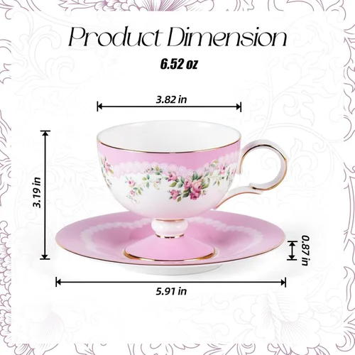 Vista 2 de KAMMAK Juego de 2 tazas de café de cerámica, tazas de café de porcelana con platillos, 6.52 onzas hechas a mano, elegante taza de té de porcelana