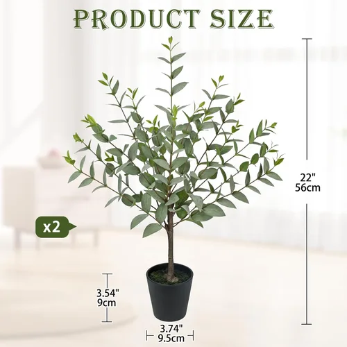 Vista 2 de Briful Plantas artificiales de eucalipto para decoración del hogar, juego de 2 plantas de eucalipto verde salvia, plantas artificiales pequeñas