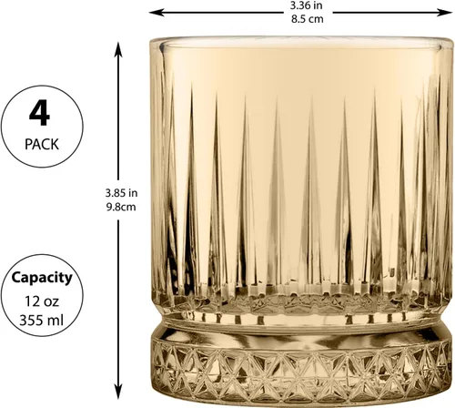 Vista 2 de Juego de 4 vasos de whisky ámbar de 12 onzas, lujosos vasos de bourbon de bola baja con base pesada, elegantes utensilios de bar dobles antiguos