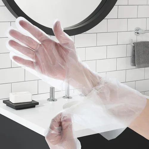 Vista 7 de Guantes de limpieza de manga larga desechables de longitud de codo manga de plástico impermeable guantes de brazo de protección limpieza cocina